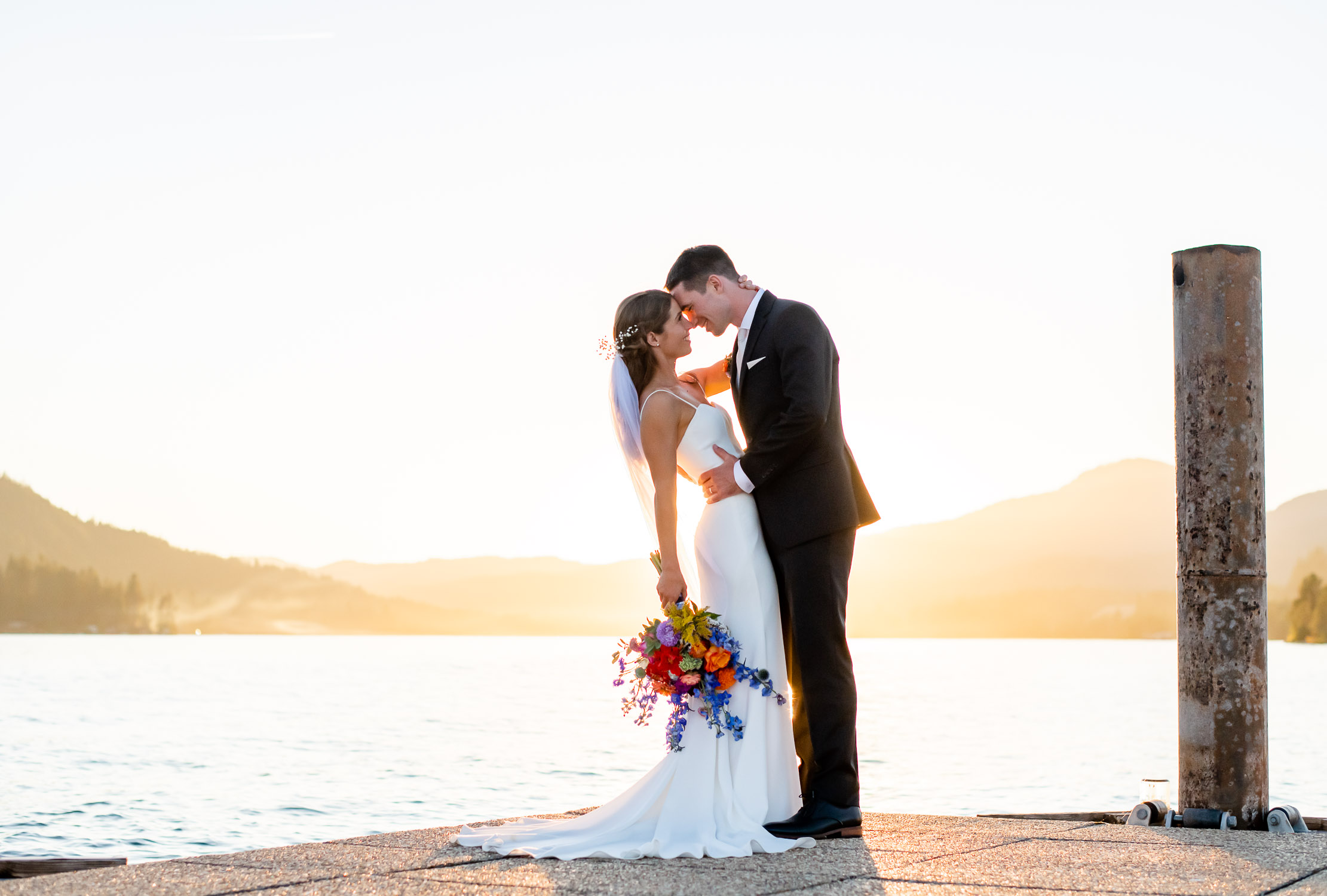 Sunset bride and groom