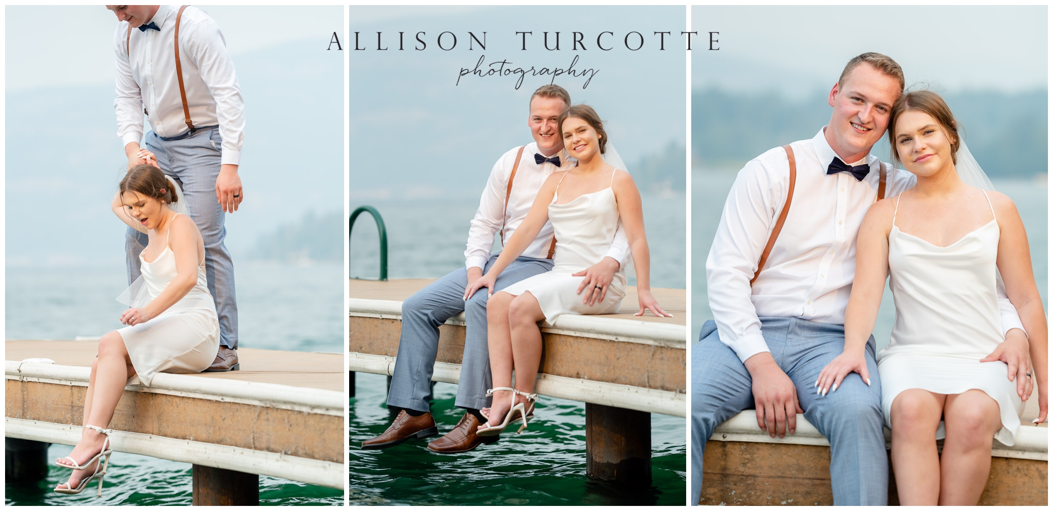 Sitting on the dock on Lake Pend Oreille after wedding ceremony